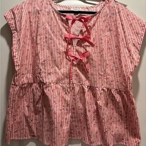Chic Soul Plus Pink Striped Blouse with Capped Sleeves